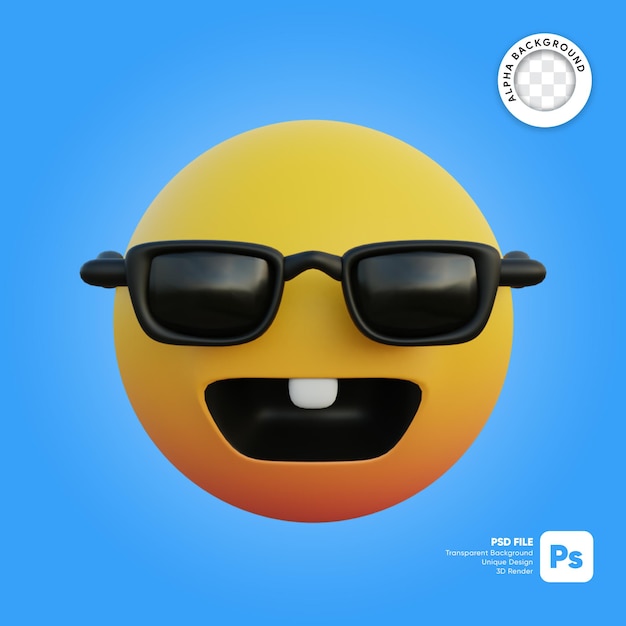 Emoticon de ilustração 3d rindo usando óculos escuros e dentes de coelho