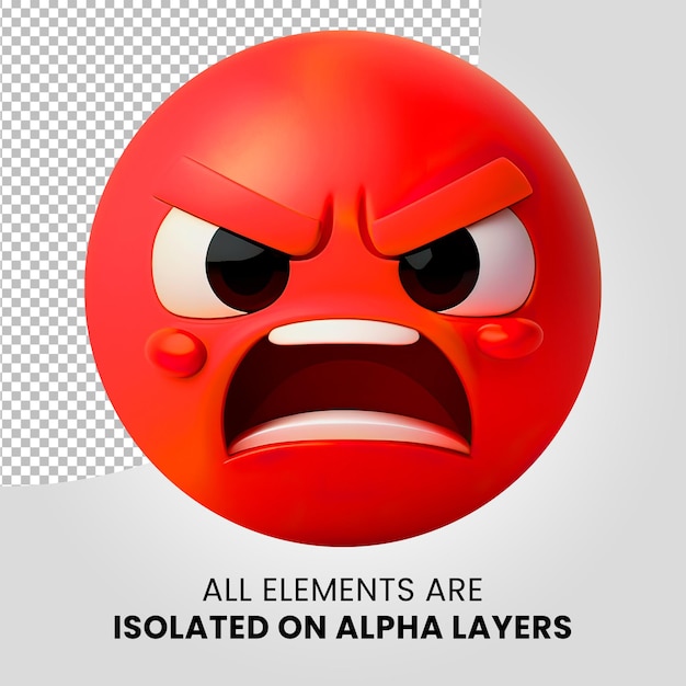 PSD emoticon enojado 3d aislado en capas alfa, png