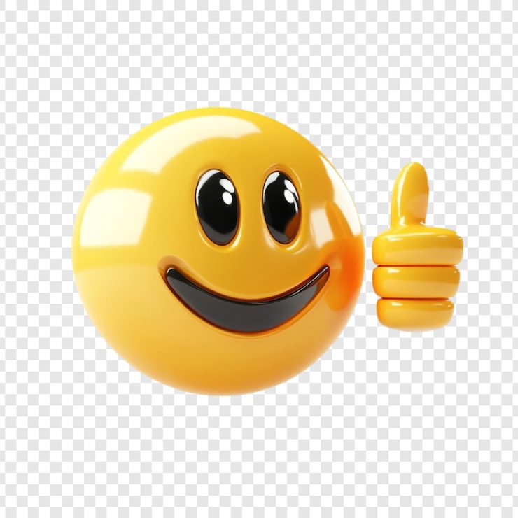 PSD emoticon jaune 3d donnant un pouce en l'air souriant heureux rétroaction positive emoji bon travail bien fait excellent succès