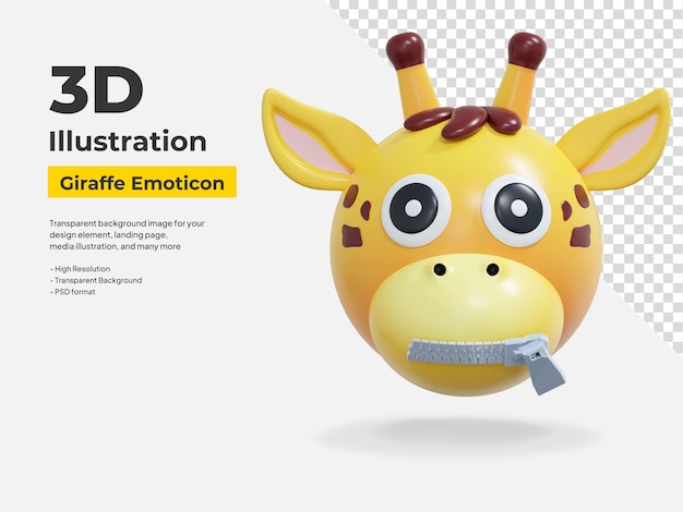 PSD emoticon silencioso com zíper adesivo de expressão de girafa ilustração 3d