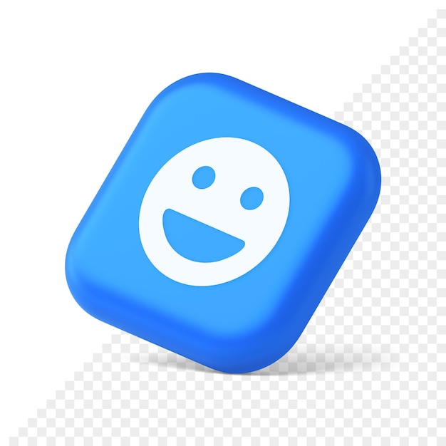 Emoticon sonriente cara cómica emoji botón riendo reacción de la red social feliz icono isométrico 3d