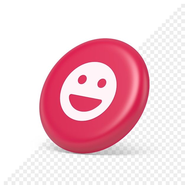 Emoticon sonriente cara cómica emoji botón riendo reacción de la red social feliz icono de vista lateral 3d