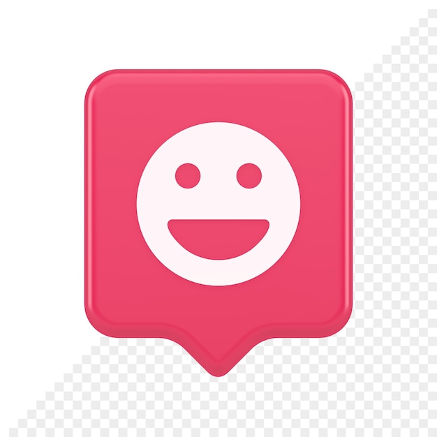 PSD emoticon sonriente cara cómica emoji botón riendo red social reacción feliz icono de burbuja de habla 3d