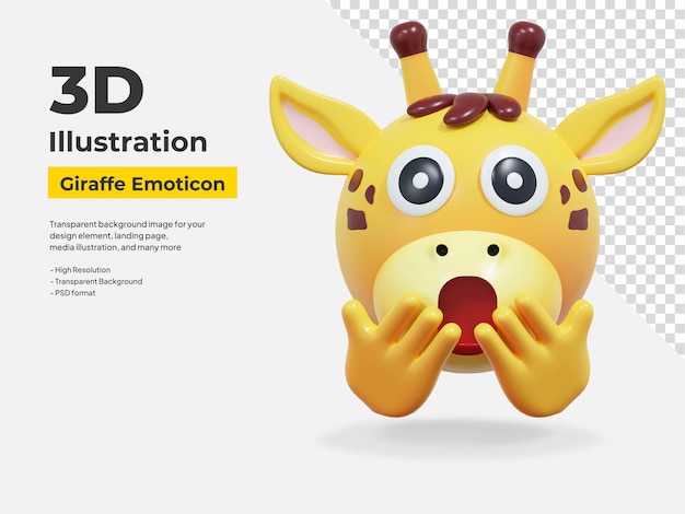 Emoticon sorprendido expresión de jirafa pegatina ilustración en 3d