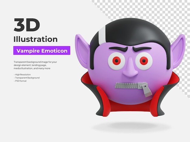 Emoticón de vampiro con boca cerrada Ilustración de icono en 3D