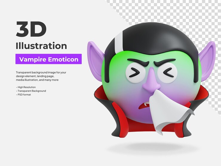 PSD emoticón de vampiro de la gripe ilustración del icono en 3d