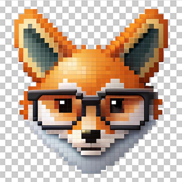 Emoticon de zorro con gafas de píxeles aislado en un fondo transparente