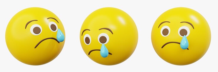 PSD émoticône 3d ou smiley triste avec emoji boule jaune larme