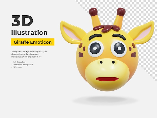 PSD emoticono de cara plana pegatina de expresión de jirafa ilustración en 3d