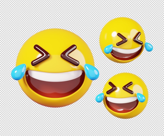 Emoticono de risa con lágrimas y ojos cerrados icono de emoji aislado y caras de emoticonos concepto 3d