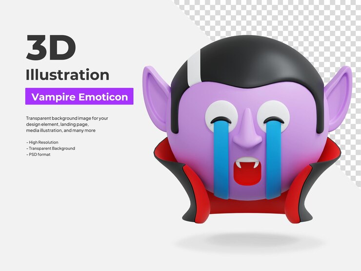 PSD el emoticono del vampiro llorando ilustración del icono en 3d