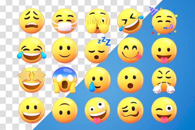 Emoticons 3D png sticker espressione grafica set sfondo trasparente
