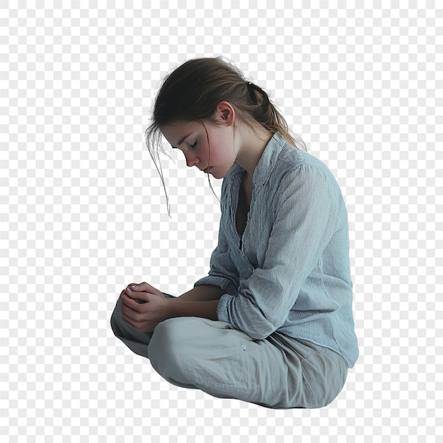 Emotionale Traurigkeit Vollkörperporträts auf durchsichtigem Hintergrund
