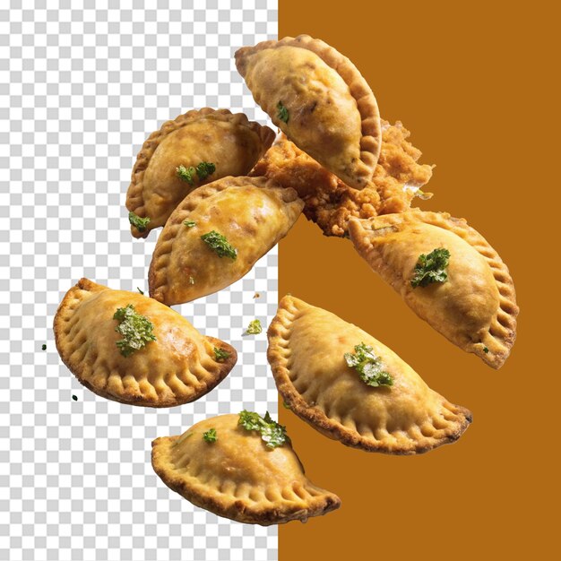 Empanada cayendo aislada en un fondo transparente