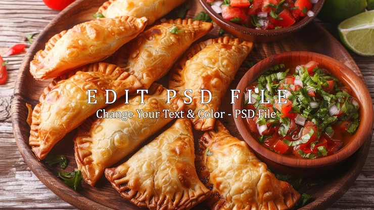 PSD empanadas douradas com salsa fresca