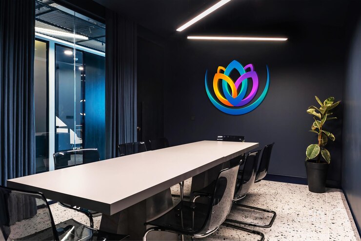 PSD empfangslogo-modell. büro-logo-modell. konferenzraum-logo-modell