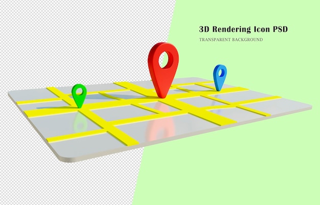 Emplacement de la carte et du pointeur, voyage et navigation Concept de planification GPS. Icône de lieu de localisation 3D.