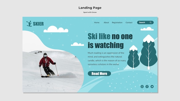 Emplate de design da página de destino de esportes com neve