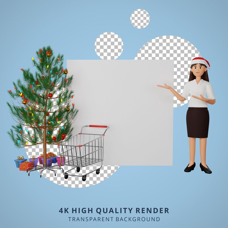 PSD empleada 3d que presenta ilustración de personaje fiesta de navidad de año nuevo