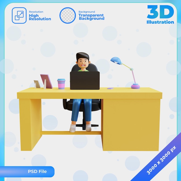 PSD employé de bureau de personnage de rendu 3d