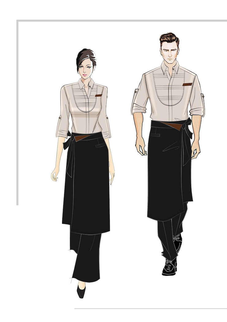 PSD empregada de mesa vestido de moda restaurante uniforme estilo de comida desenho de personagens