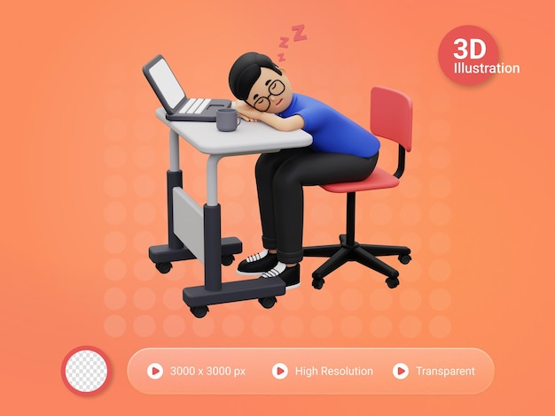 empregado 3d dormindo no trabalho