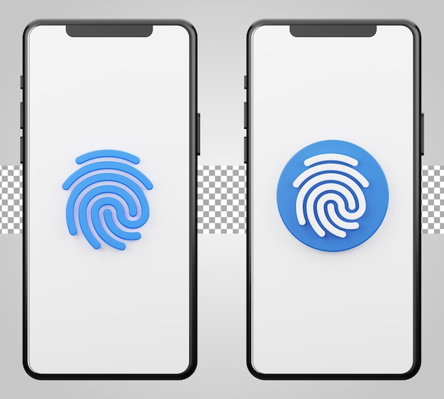 PSD empreinte digitale du smartphone sur fond transparent rendu 3d