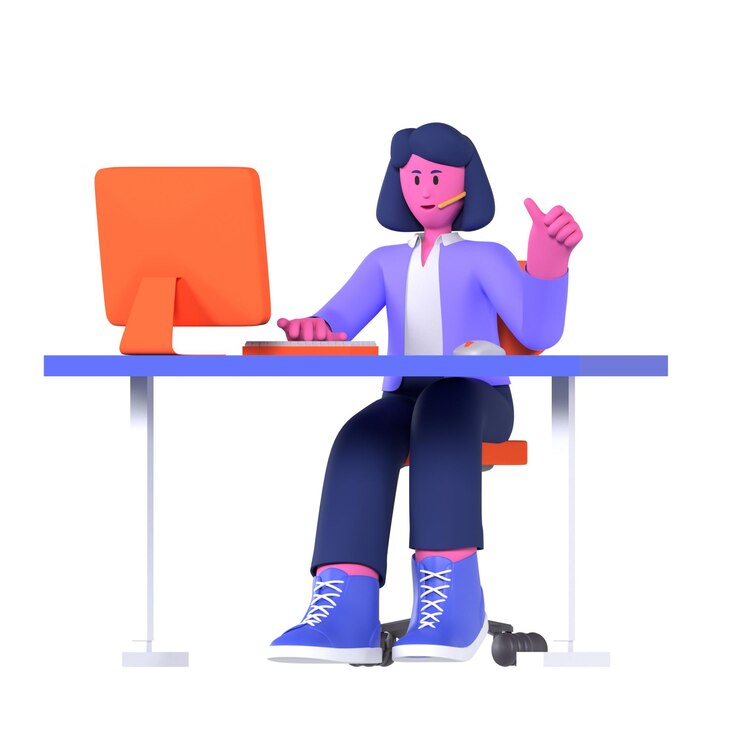 PSD empresa de apoyo al cliente femenina pose 3d