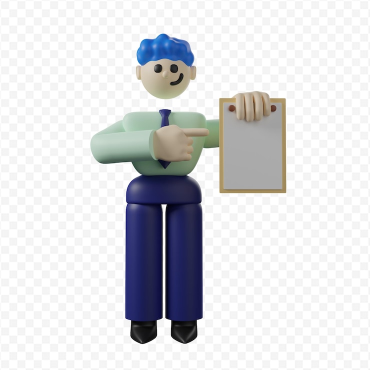 PSD el empresario apunta a la ilustración 3d del portapapeles