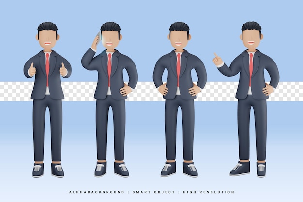 Empresário com ilustração de personagem 3d de gestos diferentes