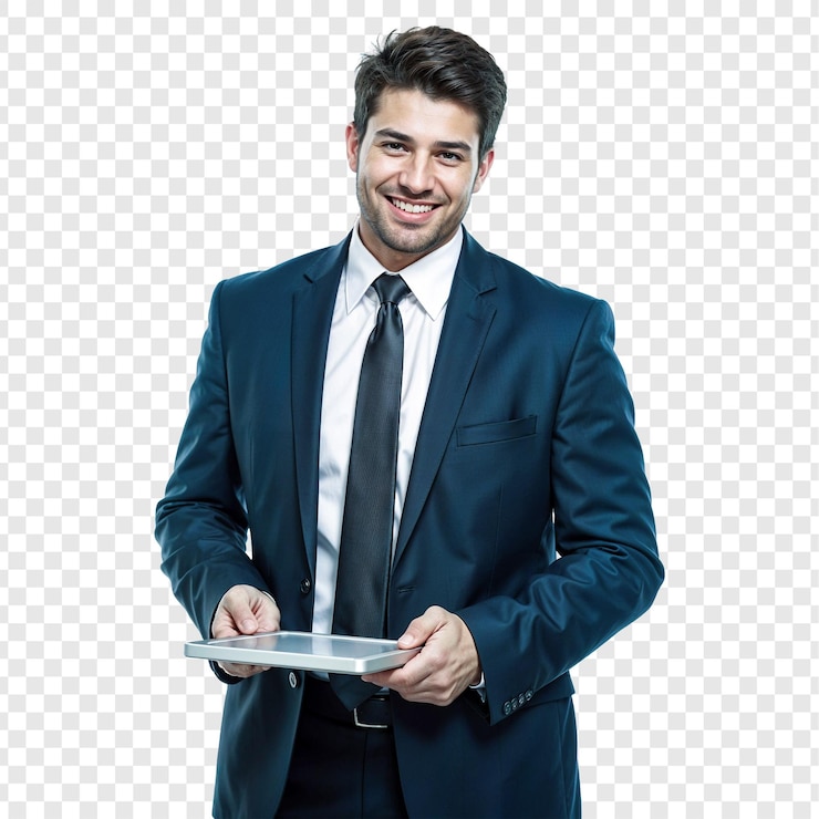 PSD empresário confiante com tablet