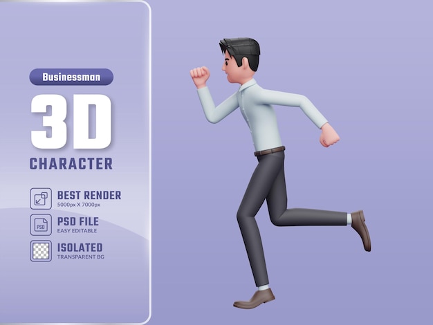 Empresário em pressa 3d render ilustração de personagem de empresário