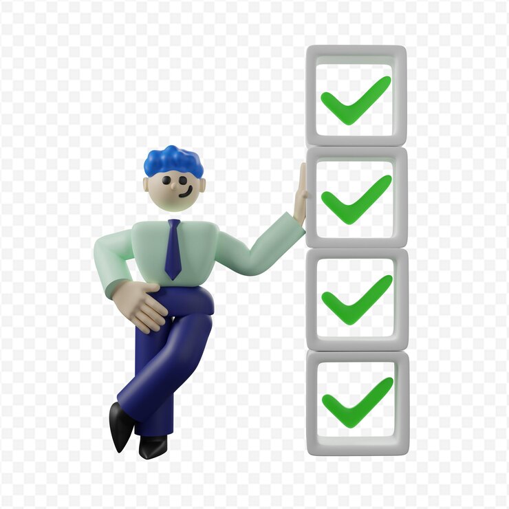 PSD el empresario se encuentra junto a los iconos sobre la tarea completada ilustración 3d