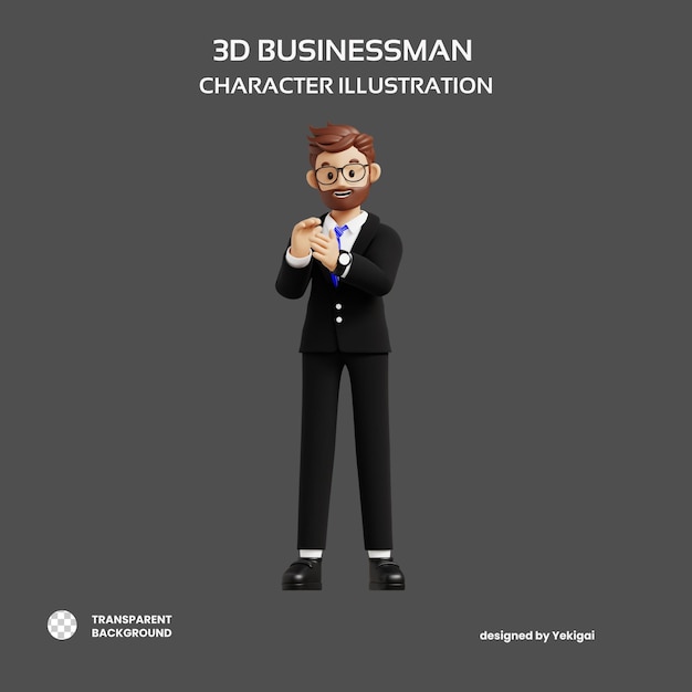 Empresario feliz aplaudiendo las manos Ilustración de personajes en 3D para la infografía de la aplicación web uiux, etc.