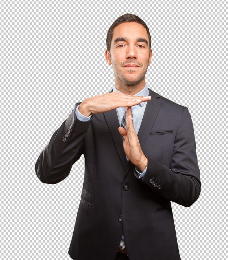 PSD empresario feliz haciendo un gesto de descanso