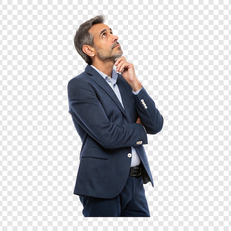 PSD empresário pensador em fundo branco