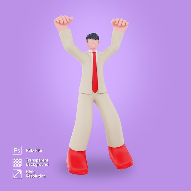 Empresario de personajes 3d dando pose alegre