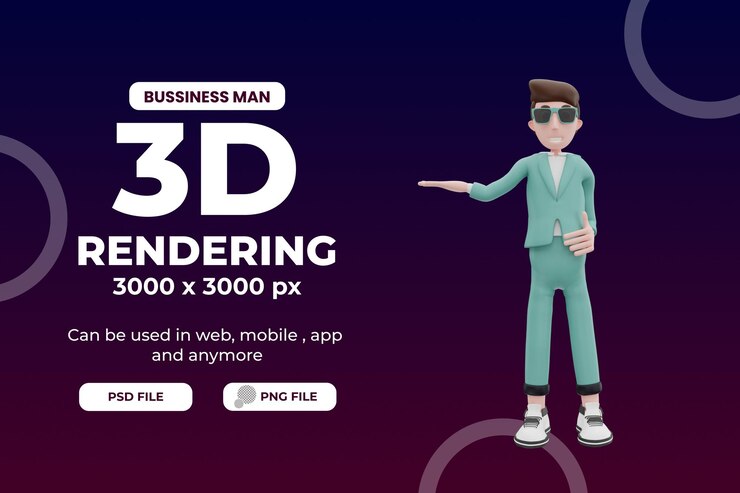 PSD empresario de renderizado 3d levantando la mano hacia la derecha pose ilustración objeto premium psd