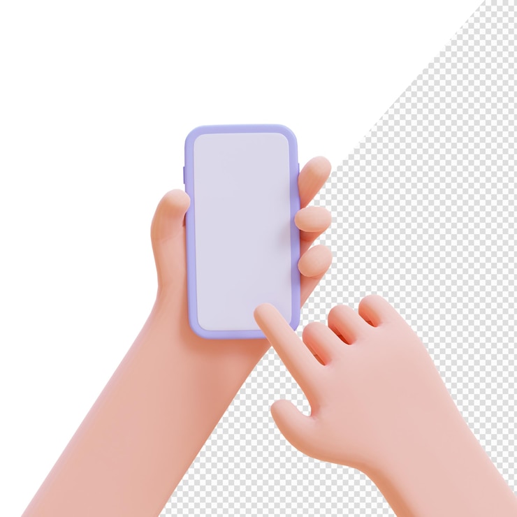 PSD empresário segurando uma ilustração de renderização 3d de telefone celular com traçado de recorte