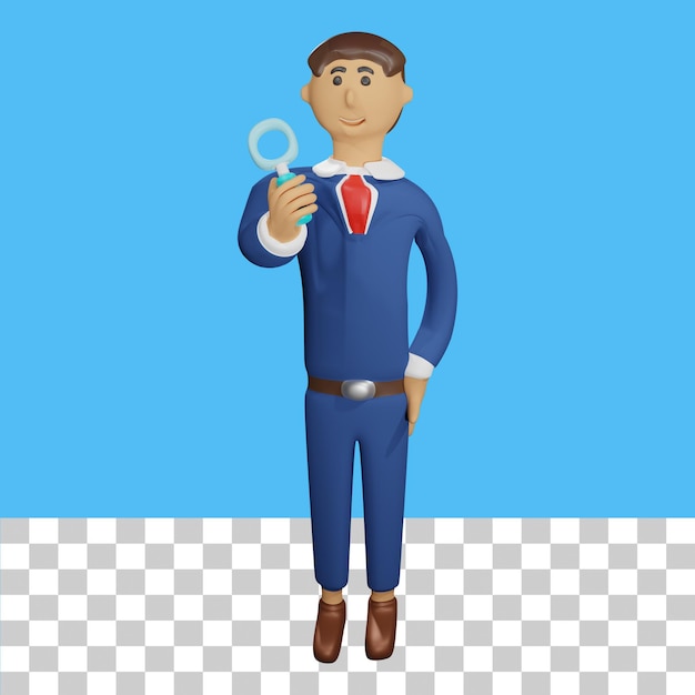 empresário segurando uma lupa ilustração 3d