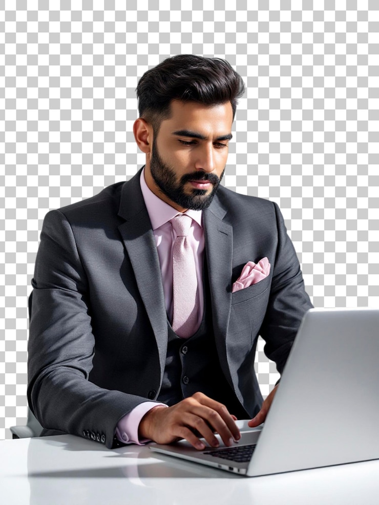 PSD empresario trabajando en la computadora portátil
