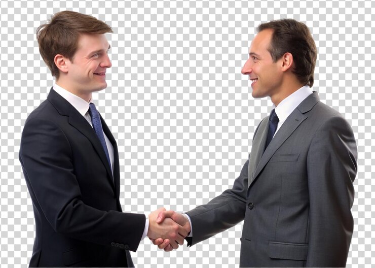 PSD empresarios sonrientes estrechando la mano sobre el concepto de asociación de fondo transparente