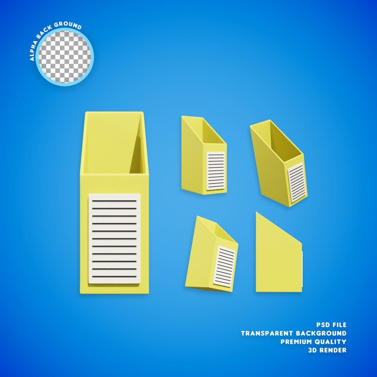 PSD empty file box 3d illustration icon several view pack render hd premium quality alpha bg
