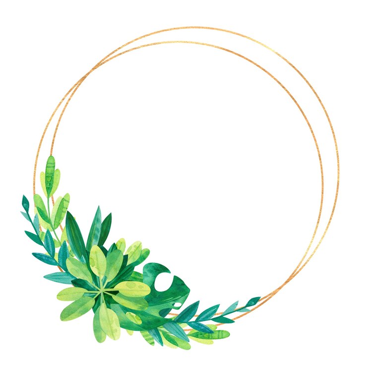 PSD empty golden round frame with tropical leaves jungle illustration wedding invitation psd