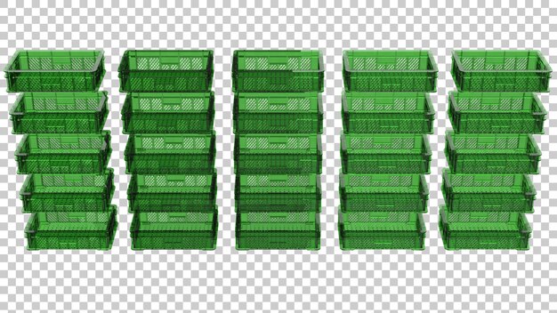 Empty plastic crate on transparent background 3d rendering illustration