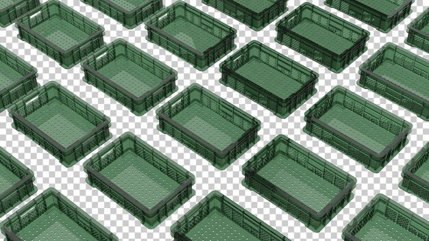Empty plastic crate on transparent background 3d rendering illustration