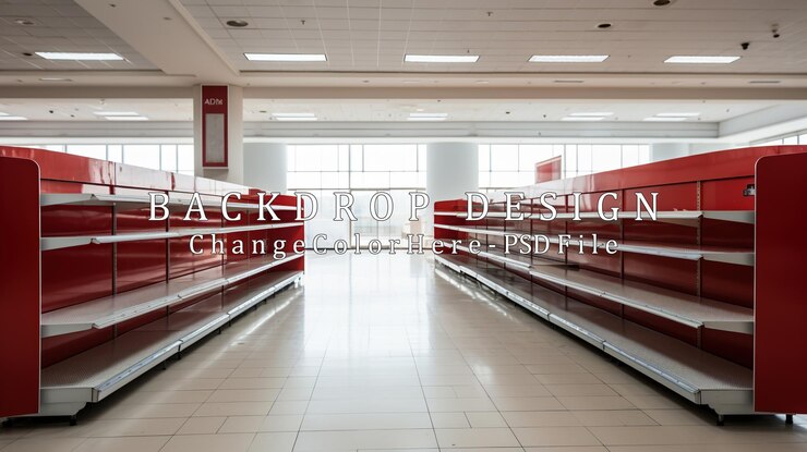 PSD empty supermarket shelves in a large store