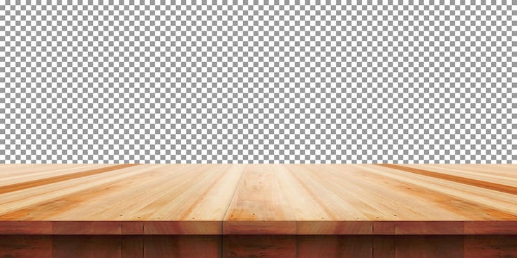 PSD empty wooden table on transparent background