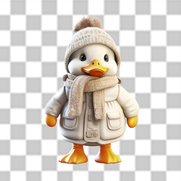 PSD encantador 3d cute baby duck vestido para uma aventura de inverno png