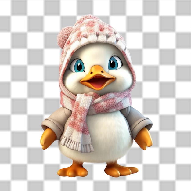 PSD encantador 3d cute baby duck vestido para uma aventura de inverno png